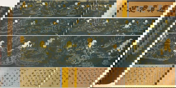 Chinese Drawing Gold Drawing Arhat Story Hand Scroll,Zhao Mengfu Mark