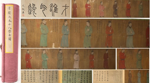 Chinese Drawing Character Story Hand Scroll,Yan Liben Mark