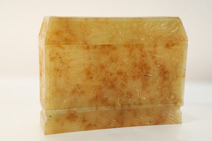 Jade Carved Dragon and Phoenix Pattern Lid Box