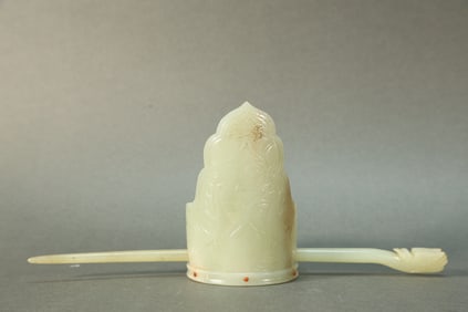 Jade Carved Flower and Goose Pattern Hairpin