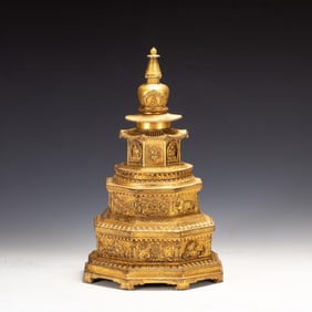 Gilt Bronze Carved Flower and Buddha Pattern Buddha Niche