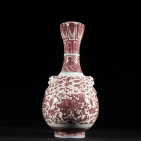 Red Inglazed Flower and Beast Pattern Porcelain Vase
