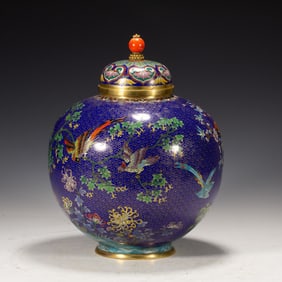 Bronze Cloisonne Carved Flower and Bird Pattern Pot