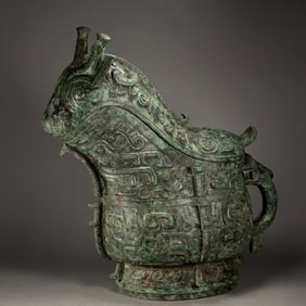 Chinese Bronze Carved Beast Face Pattern Beast Shape Pot