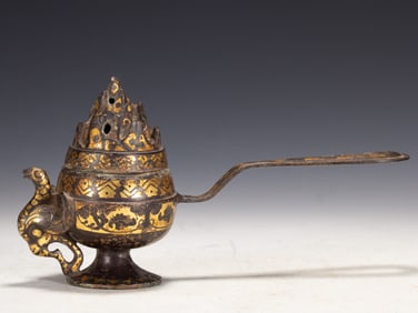 Bronze Gold and Silver Inlaid Carved Bird Shape Incense Burner