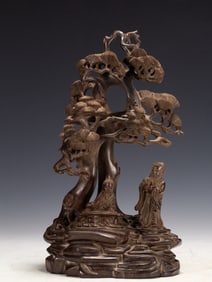 Agarwood Carved Pine Tree and Character Story Pattern Ornament