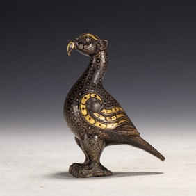 Bronze Gold and Silver Inlaid Carved Bird Shape Ornament