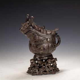 Red Sandalwood Carved Beast Face Pattern Beast Shape Pot