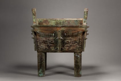 Chinese Bronze Carved Beast Face Pattern Ding