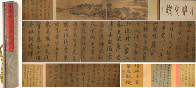 Chinese Writing Calligraphy and Landscape Hand Scroll,Zhao Mengfu Mark