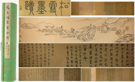 Chinese Writing Calligraphy and Landscape Hand Scroll,Zhao Mengfu Mark