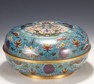 Bronze Cloisonne Carved Flower and Shou Pattern Lid Box