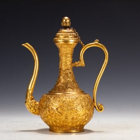 Gilt Silver Carved Dragon and Beast Pattern Vase