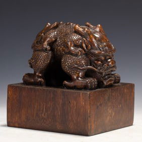Agarwood Carved Dragon Shape Stone Seal