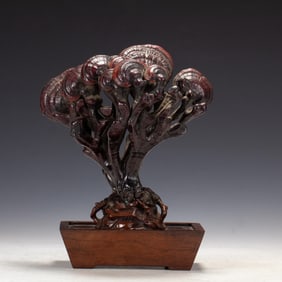 Red Sandalwood Carved Reishi Mushroom Shape Ornament