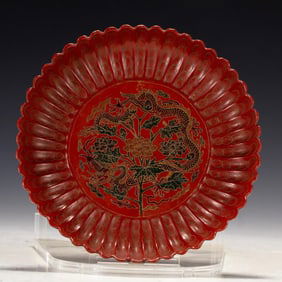 Lacquerware Carved Dragon and Flower Pattern Plate