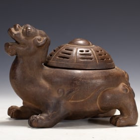 Purple Clay Carved Beast Shape Incense Burner