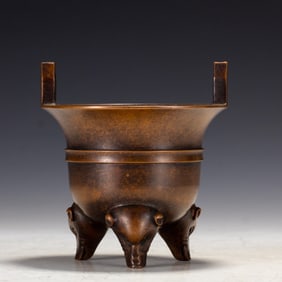 Bronze Double Ears Three Pig Foots Incense Burner