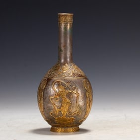 Gilt Silver Carved Character and Flower Pattern Vase