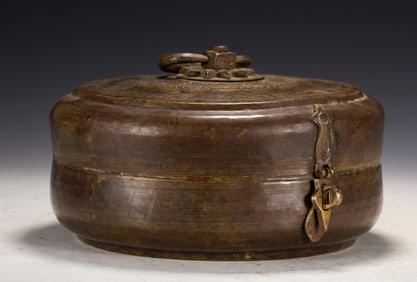 Tibetan Bronze Carved Flower Pattern Lid Box