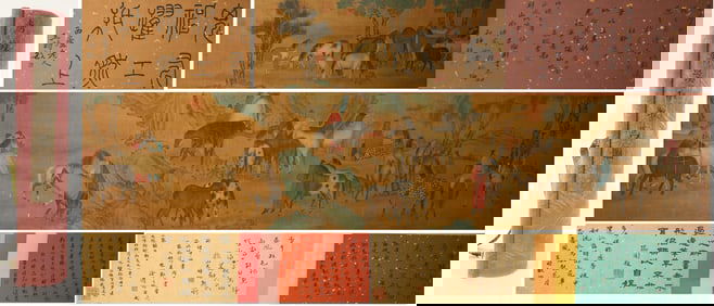 Chinese Drawing Horse and Character Hand Scroll,Han Xuan Mark