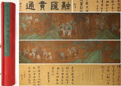 Chinese Drawing Horse and Character Hand Scroll,Lang Shining Mark