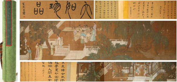Chinese Drawing Beauty Story Hand Scroll,Tang Yin Mark