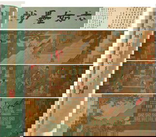 Chinese Drawing Beauty Story Hand Scroll,Tang Yin Mark