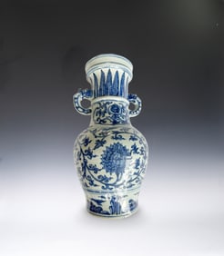 Blue and White Lotus Porcelain Amphora Vase