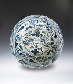 Blue and White Duck with Flower Pattern Large Porcelain Plate