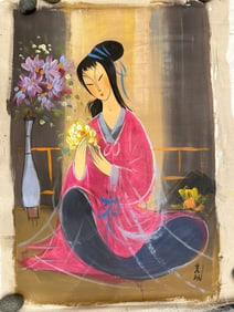 Chinese Drawing Beautiful Lady Painting, Lin Fengmian Mark