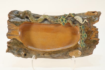 Famille Rose Pine Tree and Crane Pattern Tree Shape Porcelain Washer