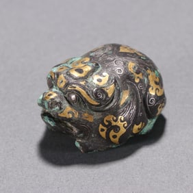 Bronze Gold and Silver Inlaid Carved Beast Shape Ornament