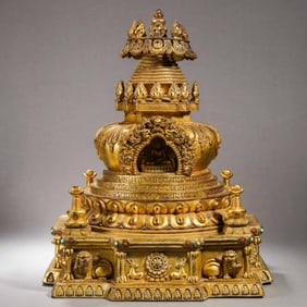 Gilt Bronze Inlaid Turquoise Buddha Niche