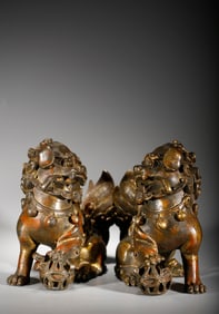 Pair of Bronze Carved Lion Ornament