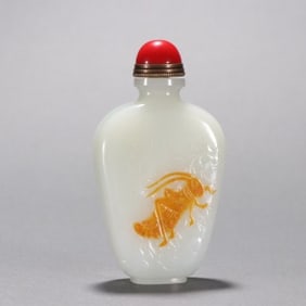Jade Carved Insent and Poetry Pattern Snuff Bottle