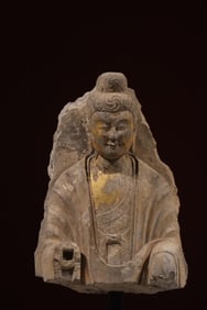 Grey Stone Gold Drawing Buddha Figure