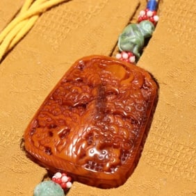 Beeswax Carved Crane and Deer Pattern Pendant