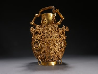 Gilt Bronze Carved Flower and Dragon Pattern Handle Pot