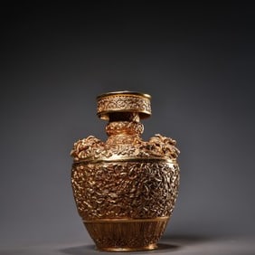 Gilt Bronze Carved Dragon and Flower Pattern Vase