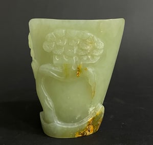 Jade Carved Pine Tree Pattern Brush Pot