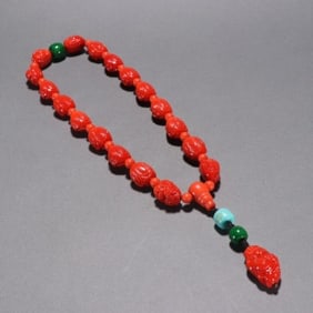 Coralline Carved Maitreya Pattern Eighteen Praying Bead