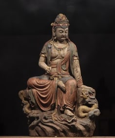 Nan Wood Colour Painted GuanYin Figure