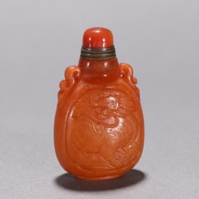 Beeswax Carved Dragon Pattern Double Ears Snuff Bottle