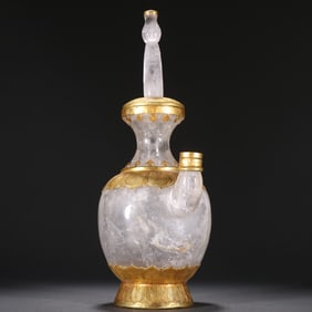 White Crystal Inlaid Gilt Bronze Carved Flower Pattern Vase