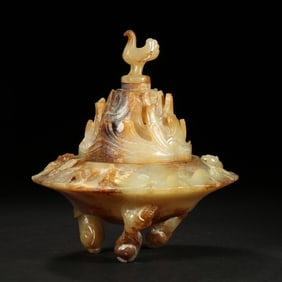 Jade Carved Dragon Pattern Incense Burner and Jade Carved Bird Shape Lid