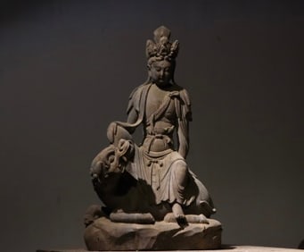 Grey Stone GuanYin and Beast Figure