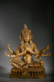 Gilt Bronze Eight Armed GuanYin Figure