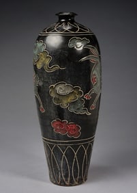 Cizhou Ware Cloud and Rabbit Pattern Porcelain Vase