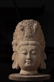 Grey Stone GuanYin Head Figure